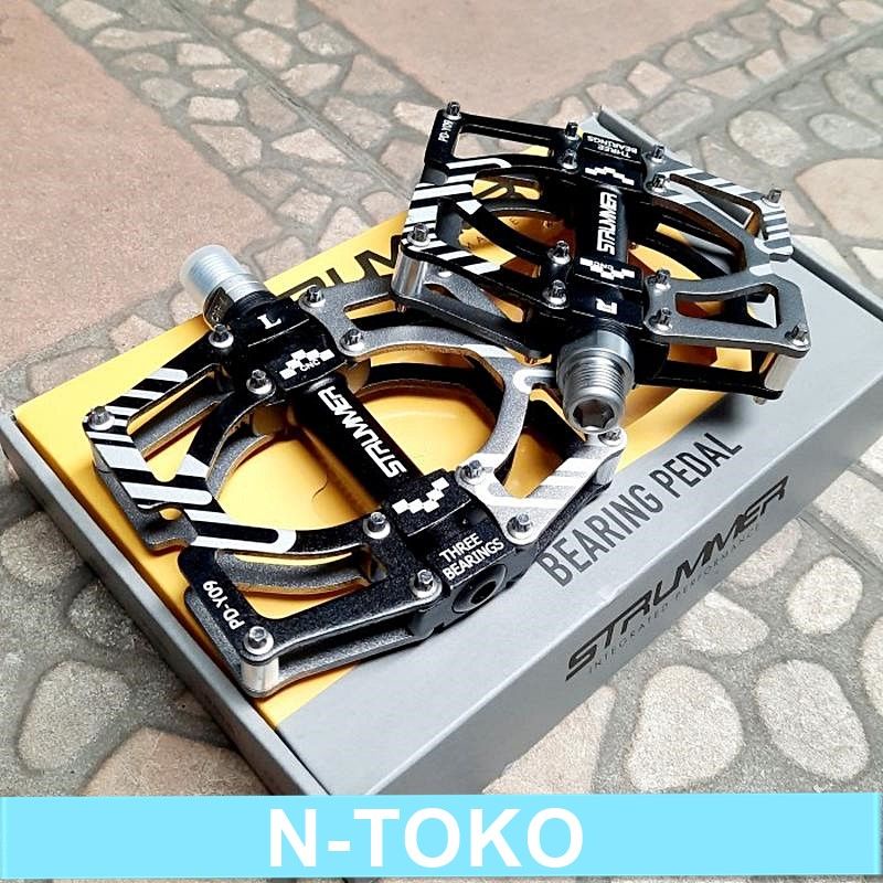 PEDAL SEPEDA MTB ALLOY BEARING STRUMMER 09 Hitam Dan Merah Sepeda Sparepart Termurah