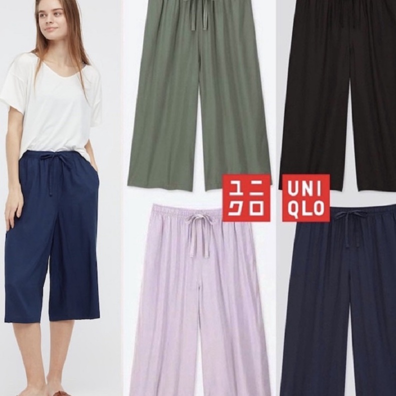 12.12 sale Celana Kulot Uniqlo Relaco Original Pendek Wanita Polos 7/8 (Diskon 50% Live) 
