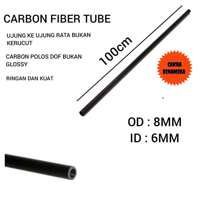 MUST HAVE PIPA CARBON 8MM X 6MM X 1MTR CARBON TUBE CARBON HOLO UNTUK RC TERMURAH