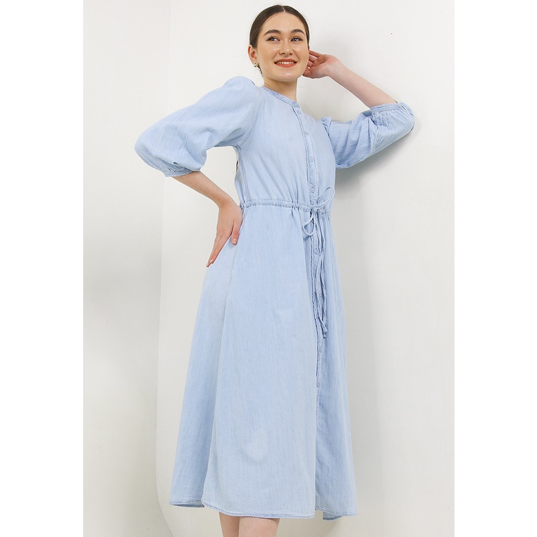 Dress Hush Puppies Original Wanita Dres Kancing depan Wedding Bermerk Unik Talfa Denim Cewek Feminin