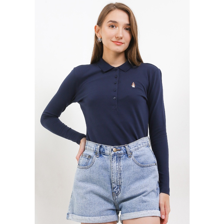 Kaos Hush Puppies Original Wanita Tshirt Unlined Outfit Asli 100% Cantik Almyra Long Sleeve Polo Fem