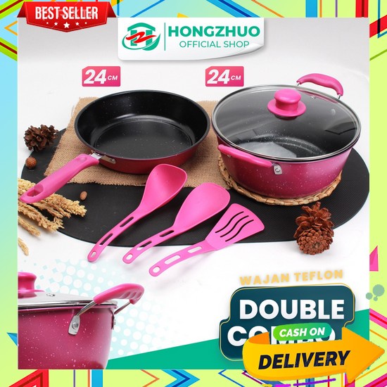 Panci Set Isi 5 Pcs Anti Lengket Promo 3 In 1 Stainless Tebal Murah Kuali 1Set Untuk Memasak Air Pua