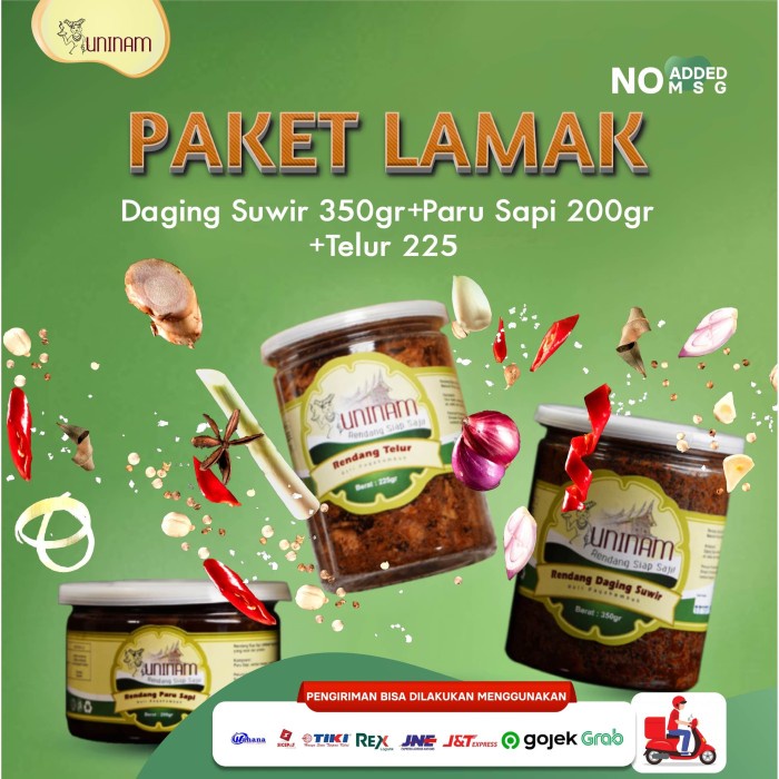 

Rendang Daging Suwir 350 Gr + Telur 225 Gr + Paru 200 Gr Paketan Bestseller Daging