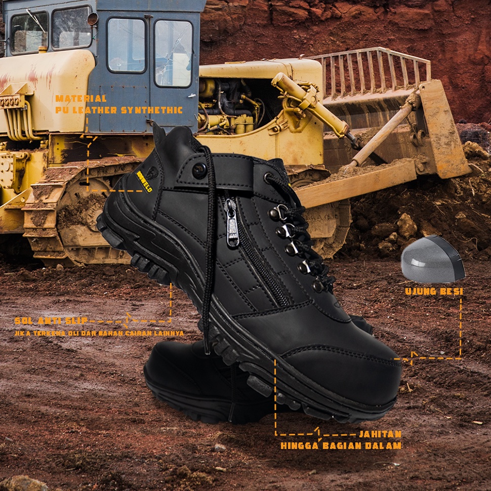 Sepatu Boots Pria Safety Ujung Besi - sepatu Septi Kerja lapangan Proyek Septi Pria