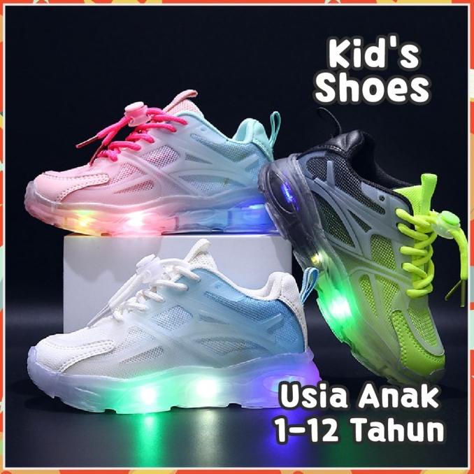 Sepatu Sneaker Anak Laki Laki Perempuan Led Sport Usia 1-6 Tahun