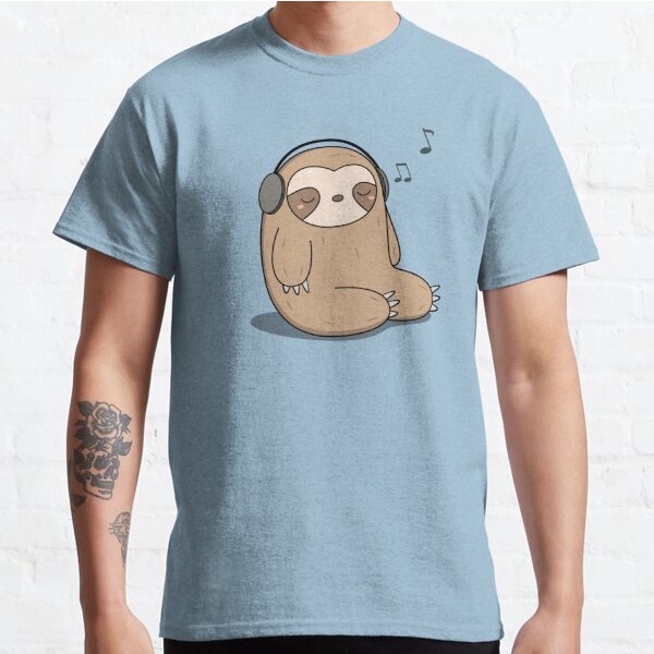 Baju Kaos Kawaii Cute Sloth Listening To Music