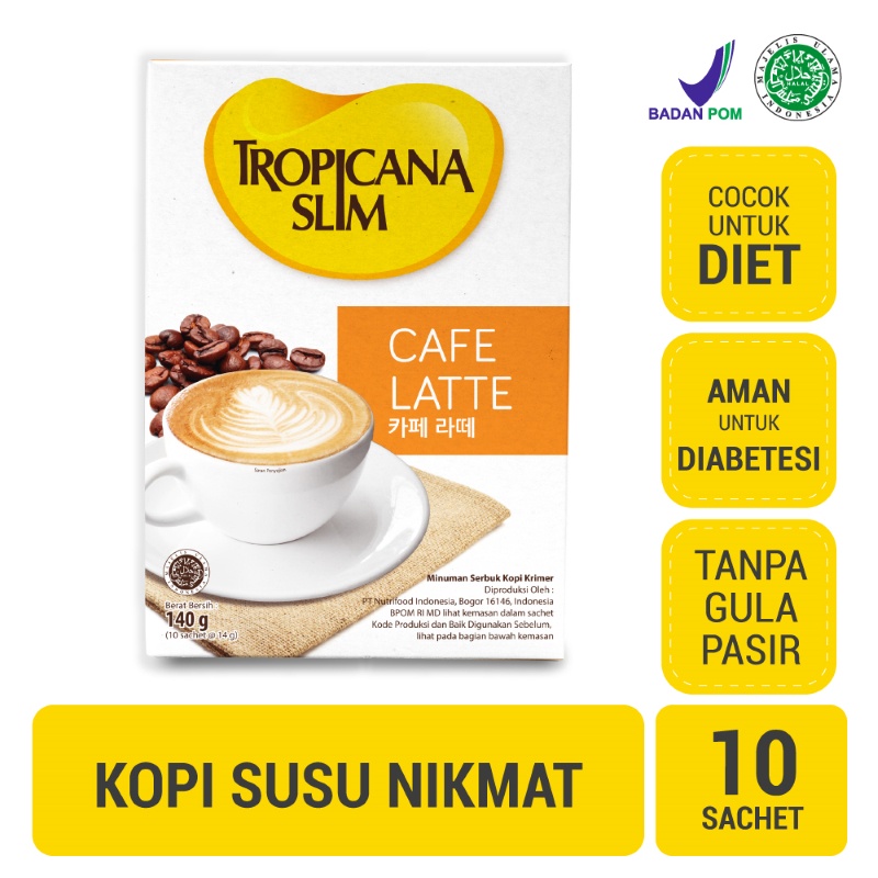 

Tropicana Slim Cafe Latte 10 Sachet 14gr - Kopi Susu Tanpa Gula Pasir
