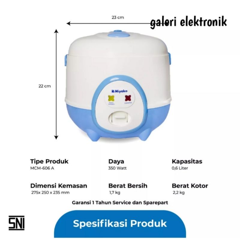 Rice Cooker/Magic Com Kecil Yako 0,6 Liter Mcm 606