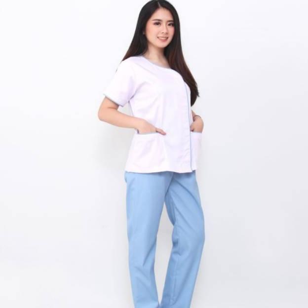 Seragam Baby Sitter Zoe White Blue / Baju Baby Sitter / Baju Suster