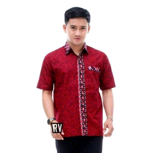 KEMEJA BATIK PRIA LENGAN PENDEK PREMIUM MOTIF MEGA MENDUNG MERAH