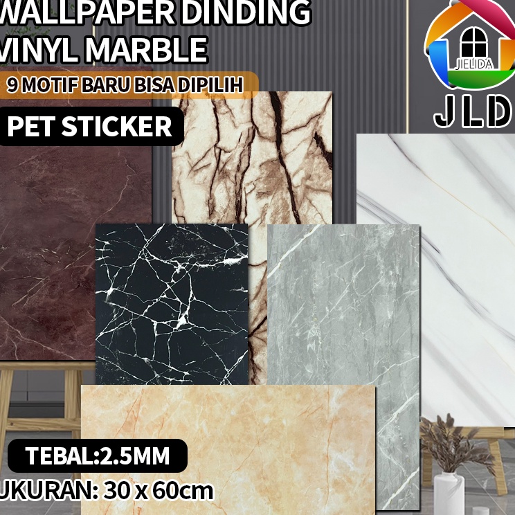 Harga Termurah JieLiDa Wallpaper dinding VINYL Marble 30 x 60 cm / Lantai Vinyl Alumunium Marbel Granit / Stiker Lemari Cabinet Marbel
