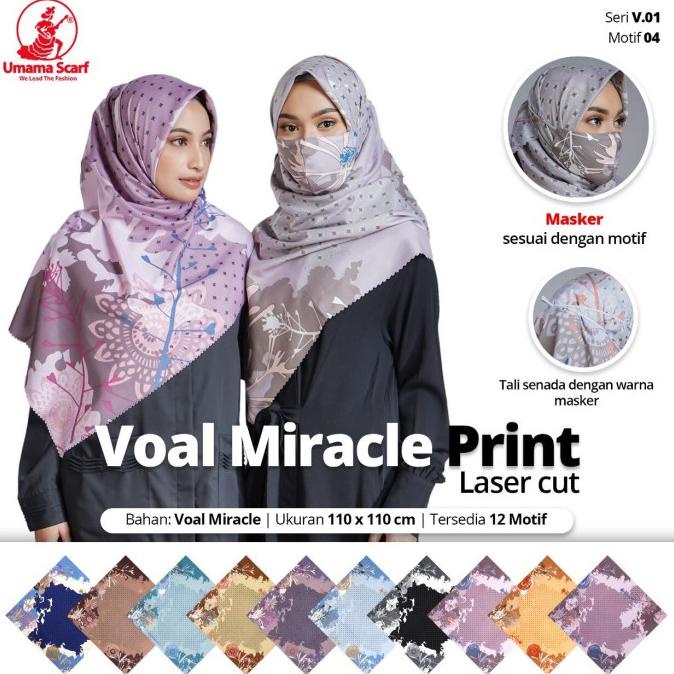 Sale kerudung segiempat umama voal miracle laser cut print masker motif Termurah