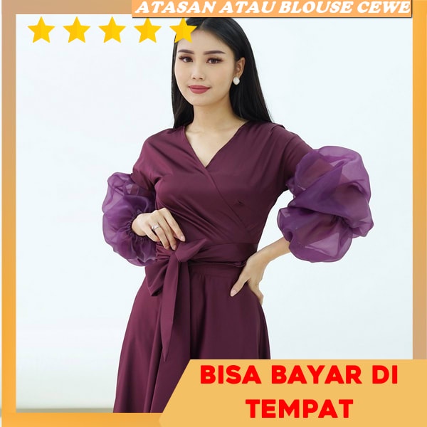 Bluse Korean Style Bunga Blose Korea Cwek Blause Crinkle Baju Atasan Wanita Terbaru Jumbo Murah Bju 
