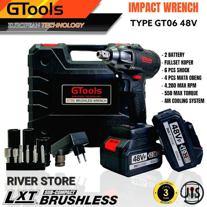 Impact Wrench Cordless 48V GTools GT06 550Nm Pembuka Baut Ban Fullset