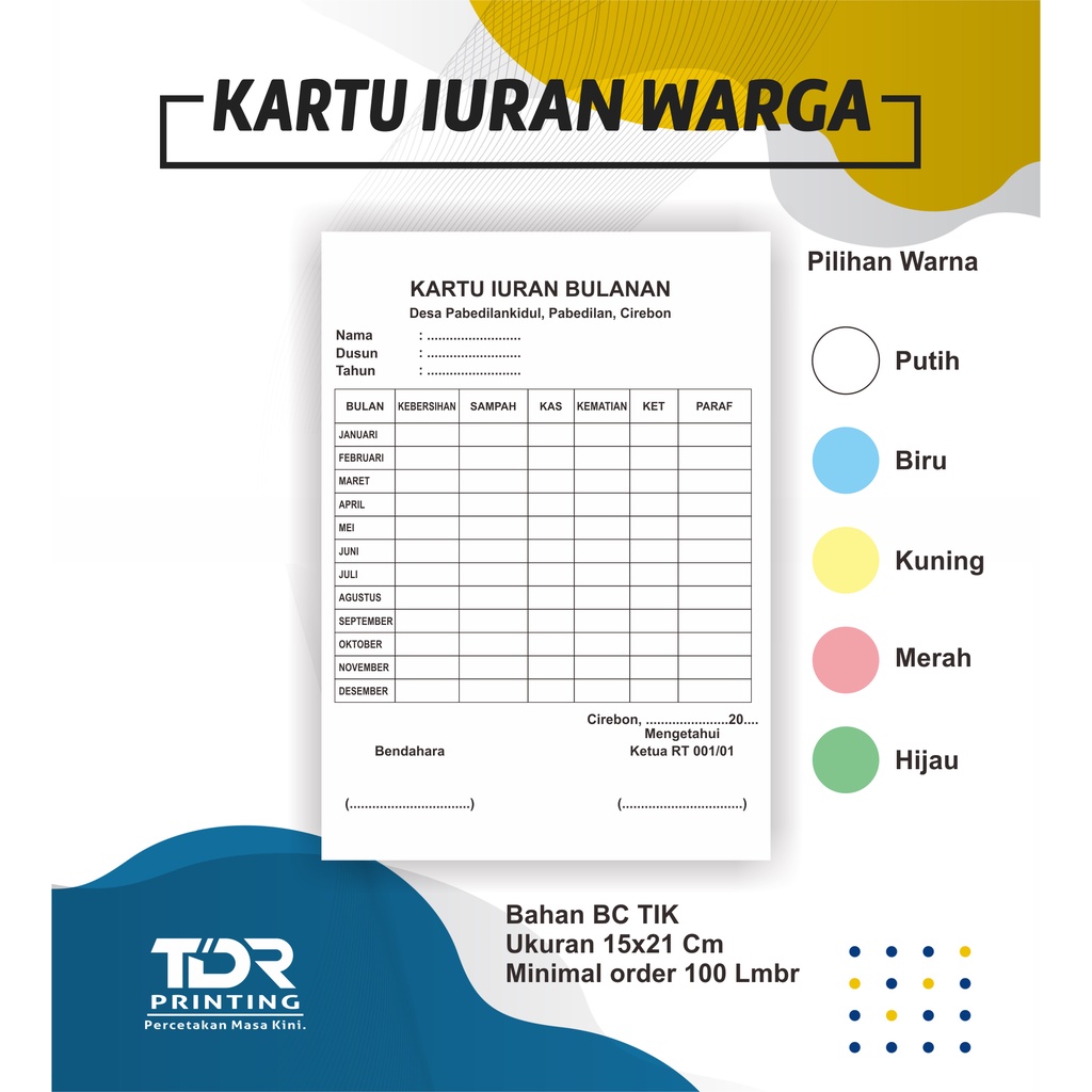 

Cetak Iuran RT, Absensi, Arisan, SPP UKuran 15x21 (A5)