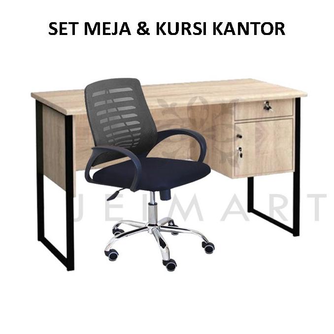 Set Meja Kerja Kaki Besi Dan Kursi Kerja