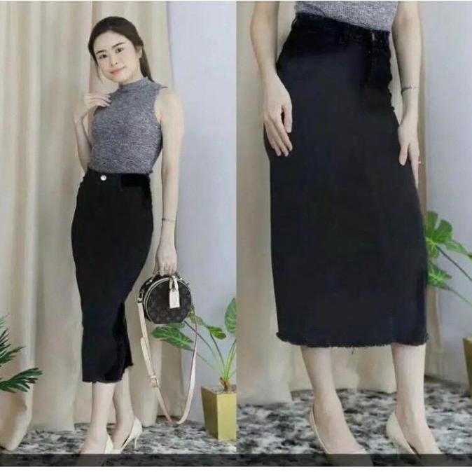 Rok Jeans Panjang / Rok Jeans Korean / Rok Span Panjang / Skirt Rawis