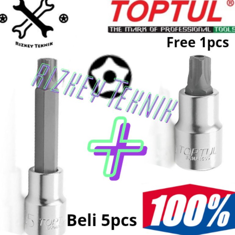 MURAH Mata Kunci Sok Socket bospomp BINTANG T30 SEGI 5 LUBANG DR 1/2" Kunci T30 Bintang 5