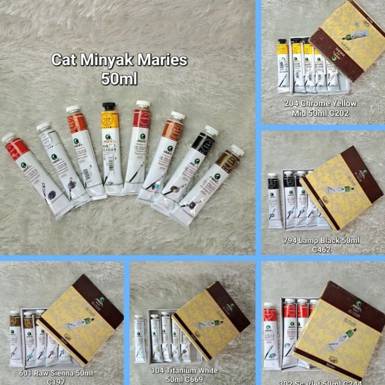 

[VFB85] Cat Minyak Maries 50ml Burnt Sienna, Carmine, Lamp Black, Chrimson Red, Raw Sienna dll Terlaris (