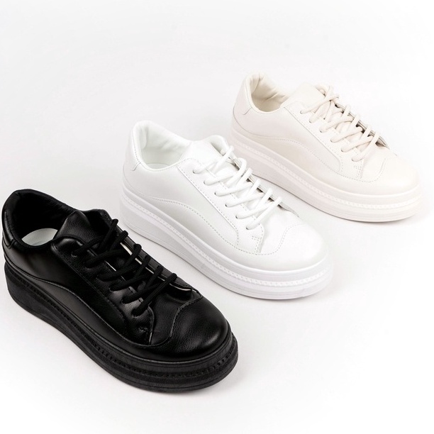 Blow Slavina Sneakers Wanita BLAS 0031 - Sepatu Kasual Anti Slip, Hitam Putih Beige