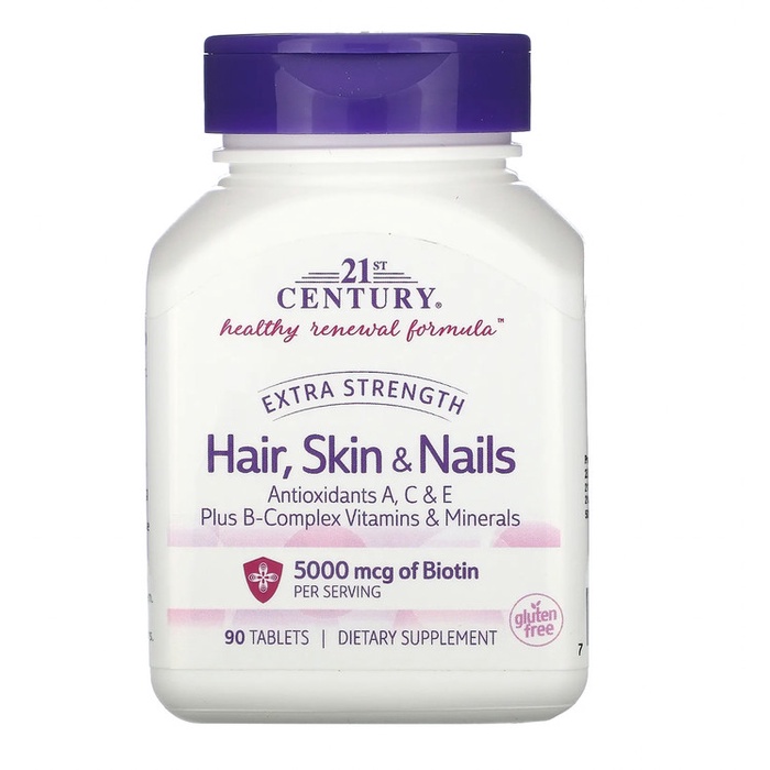 21ST CENTURY HAIR, SKIN & NAILS 5000 MCG BIOTIN 90 TABLET MULTIVITAMIN