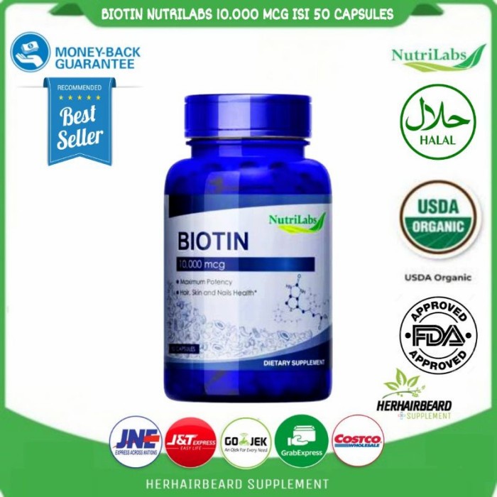 BIOTIN 10.000 MCG ISI 50 CAPSULES NUTRILABS ORIGINAL 100% NUTRILABS
