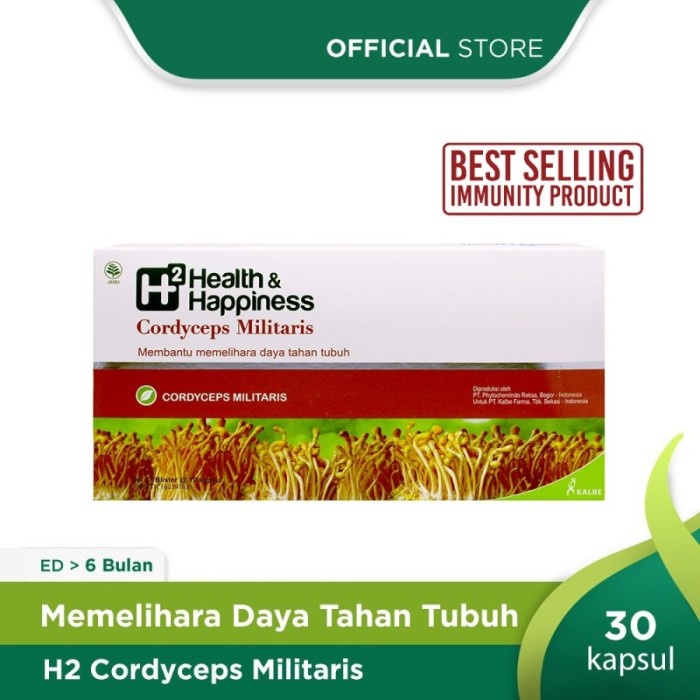 MUST HAVE H2 HEALTH HAPPINESS CORDYCEPS MILITARIS KOTAK 30 CORDYCEP KALBE BPOM TERBARU