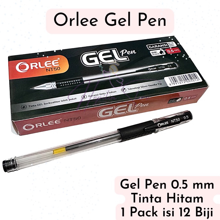 

ZHYD3048 ORLEE NT50 Gel Pen 0.5 mm 1 Pack 12 Biji / Pulpen Gel Hitam murah / Ballpoint Gel