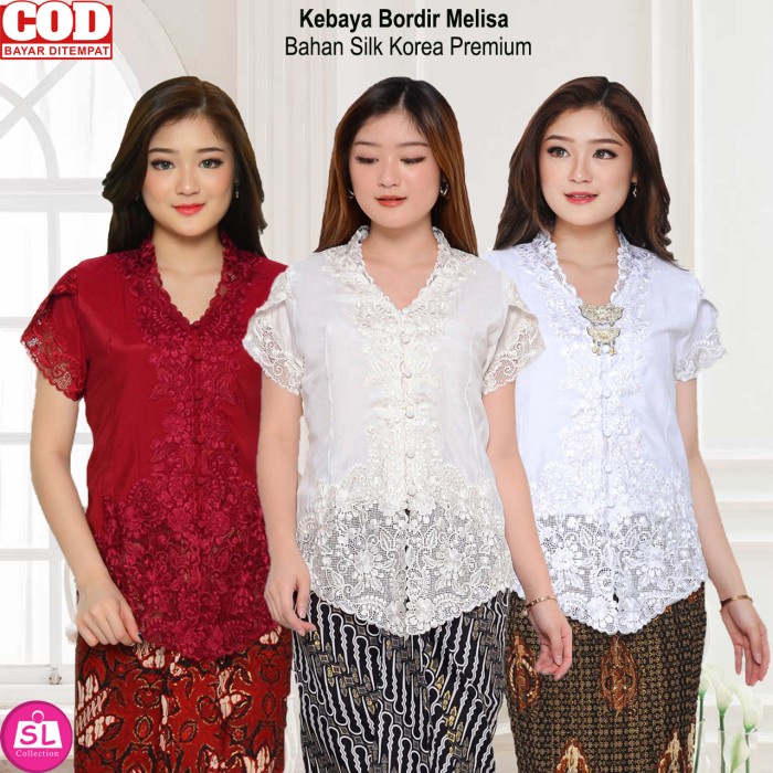 Atasan Kebaya Bordir Modern Putih Cerah Lengan PendekKebaya Wisuda