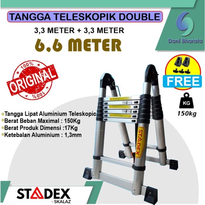 {GreenShop} Tangga Teleskopik Double 33 m  33 m 6 Meter Merek Stadex Diskon
