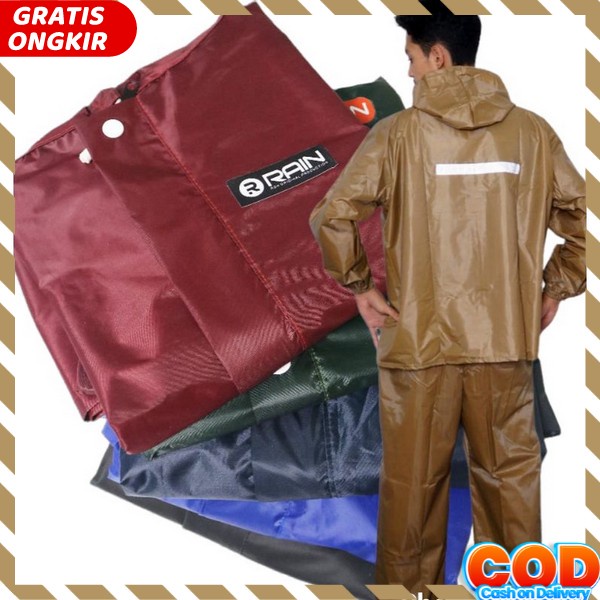 Rain Coat Setelam Ponco Mantol Tebal Kuat Lentur Mantril Elastis Cewek Cowo Jaket Celana Jas Hujan J