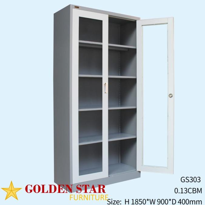 

~@~@~@~@] Lemari Arsip / Rak Buku Besi File Cabinet Kaca Impor Golden / Informa
