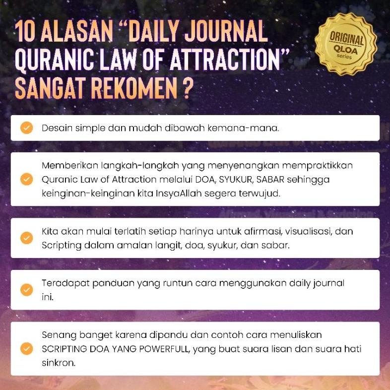 

Qdy402 Buku Daily Journal Quranic Law Of Attraction Scripting, Afirmasi, Visualisasi Dengan Doa, Syukur, Sabar | Notebook Original Promo