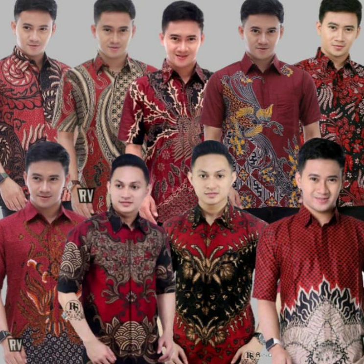 HYWD7400  BATIK PRIA LENGAN PENDEK WARNA MERAH MAROON TERBARU BATIK WARNA ABU