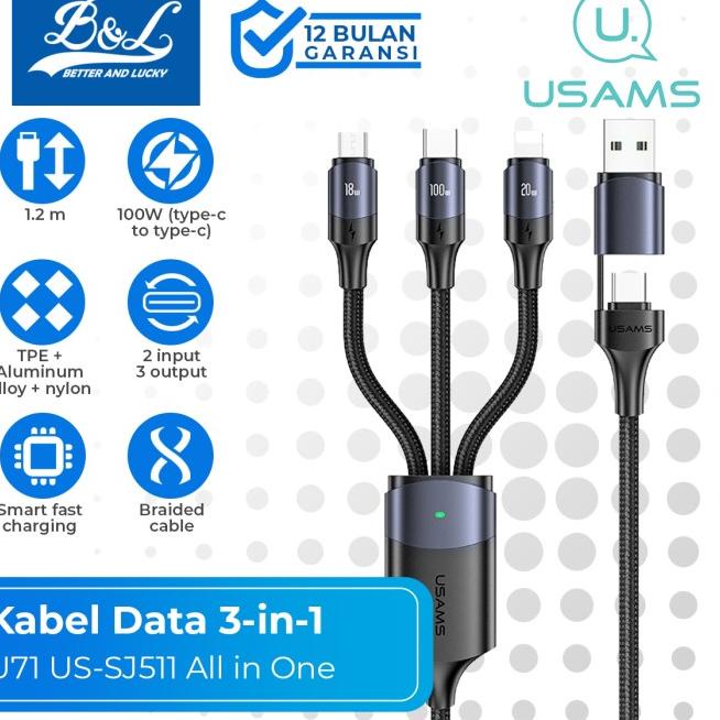 Usams U71 Kabel Data 3-In-1 Fast Charging Pd/Qc/Afc/Fcp 100W