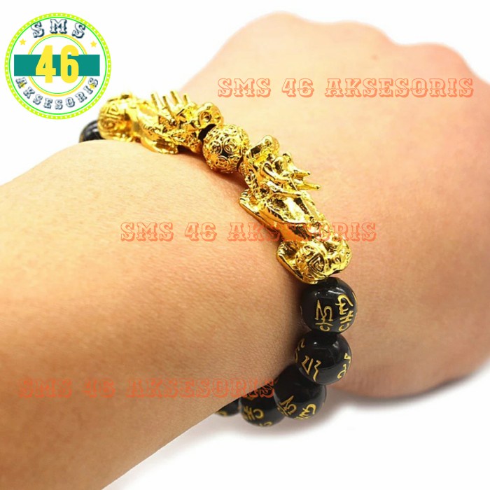 Mei Gelang Dua Pixiu Mantra Budha Emas Batu Mantra