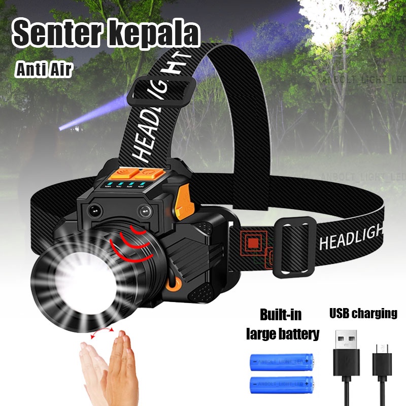 Anbolt Senter Kepala Led Terang Anti Air Lampu Depan Luar Yang Usb Rechargeable Zoom Headlamp Senter