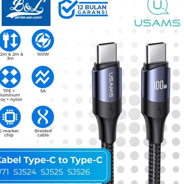 Usams U71 Kabel Data Type-C To Type-C 100W Pd Fast Charging