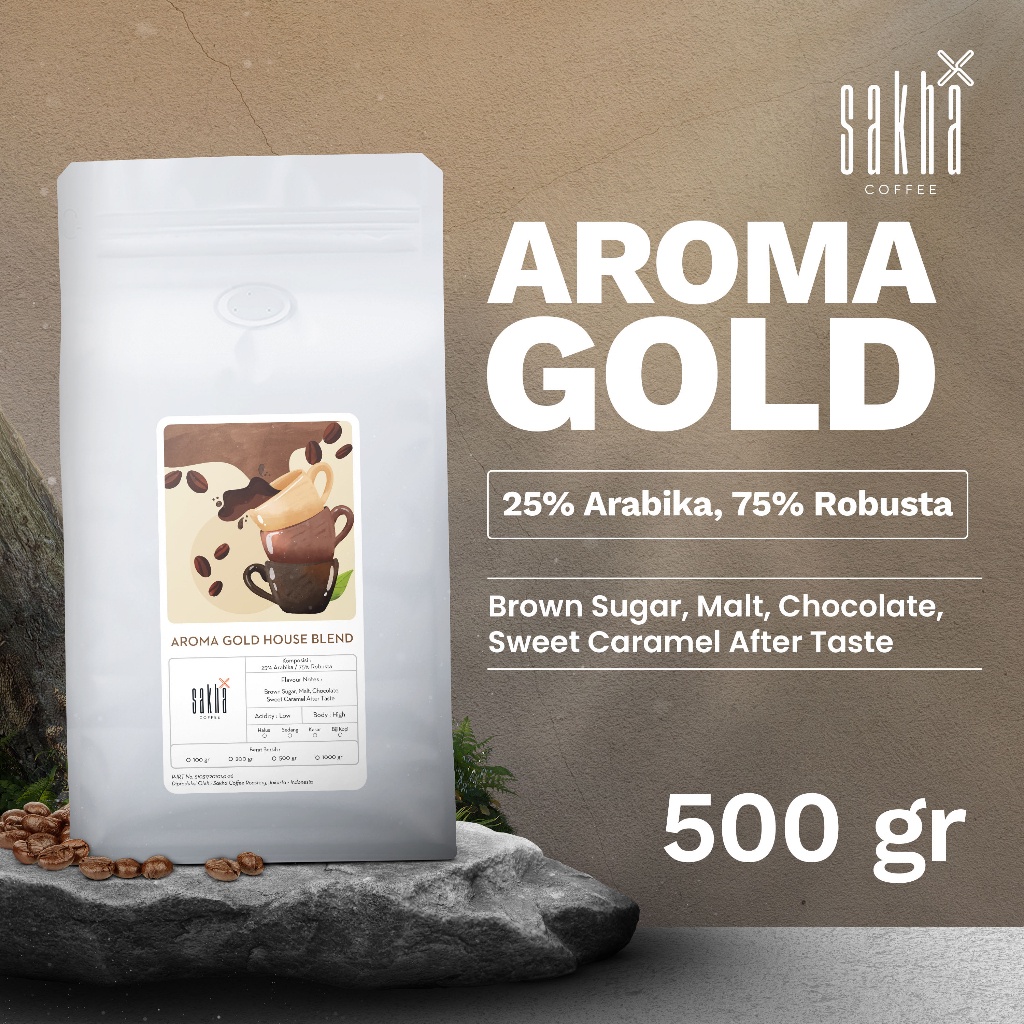 

Kopi Aroma Gold Espresso House Blend 25% Arabika 75% Robusta Coffee Beans 500 Gram Coffe Roast Bean