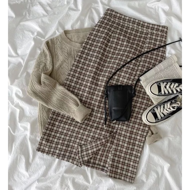JTQY8427  ootd/rok tartan/rok korea/bahan impor/Rok motif kotak kotak / rok tartan / rok span panjan