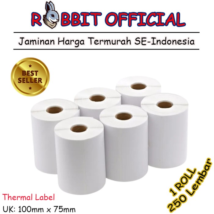 

Bestseller Label Thermal 100 X 75 Kertas Sticker Barcode 100X75 Mm Isi 250 Pcs