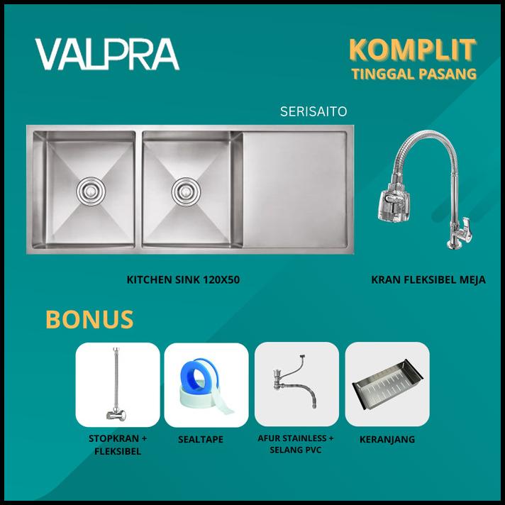Kitchen Sink Valpra 12050 + Kran Keran Tempat Cuci Piring 2 Lubang