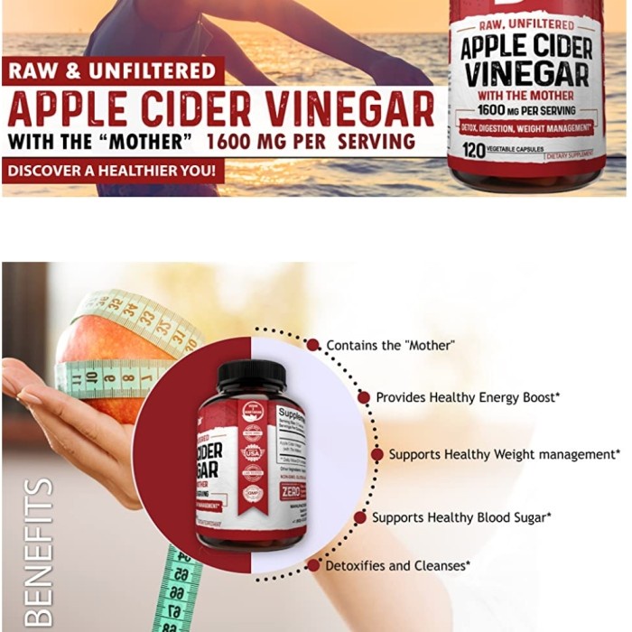 

Cider Vinegar Capsules with Mother 1600mg Weight Loss Keto