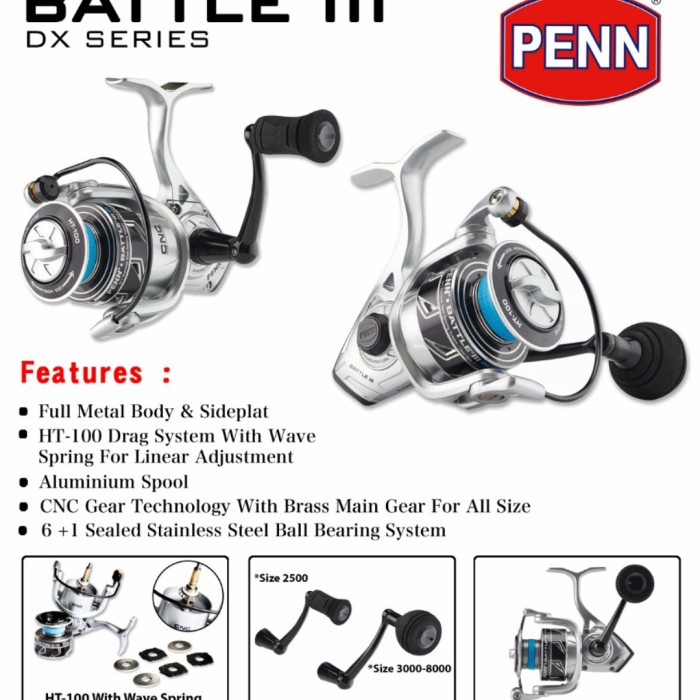 Terlaris Reel Penn Battle Iii Dx Series Silver 8000 Power Handel