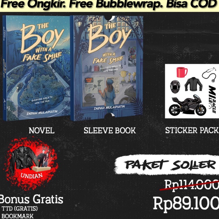 Promo banting ORIGINAL Novel THE BOY WITH A FAKE SMILE (Indah Muladiatin) - Penerbit Akad