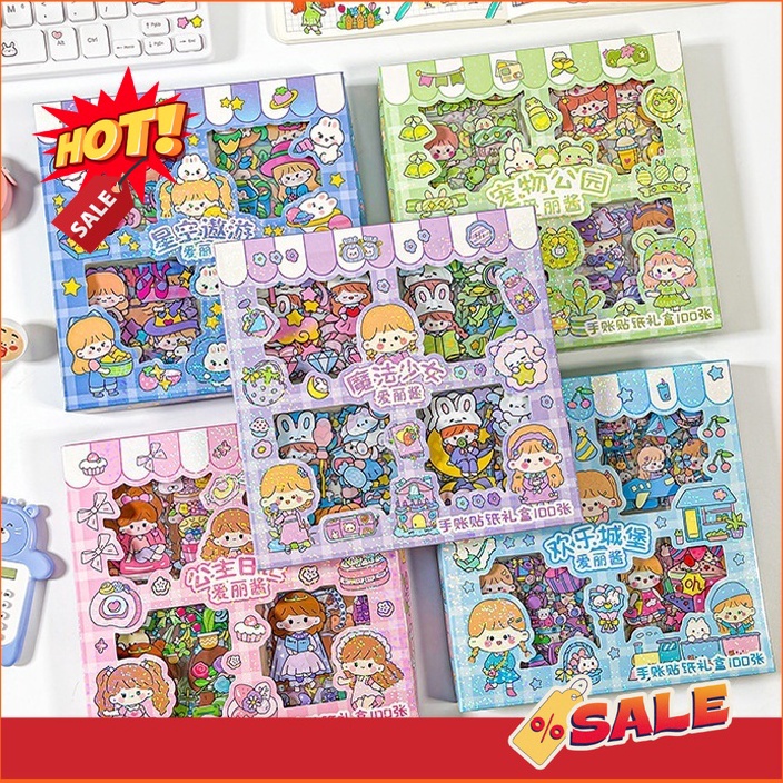 

RTWM7949 Ellie Stiker Korea Isi 100 Pcs Sticker Deco Aesthetic / Bujo /Scrapbook Momo Girl Sticker Tumbler / Binder / Case Hp / Diary / Diy