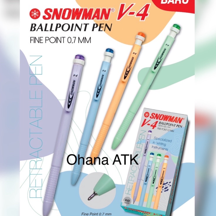 

BCPV0491 (1 pack) Pulpen Snowman V-4 Hitam 0.6mm Pastel Colour