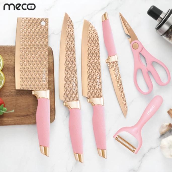 Sale Mecoo - Knife Set Pisau Dapur Anti Lengket Titanium Rose Gold / Ethanalinskystore