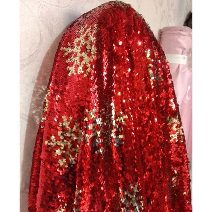 ️✔️✔️ kain/bahan sequin seribu payet bolak balik bunga salju ?