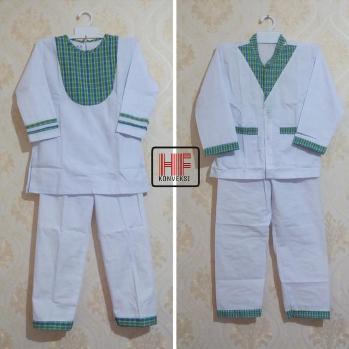 Seragam Muslim Anak Tk Paud Putih Kotak Hijau